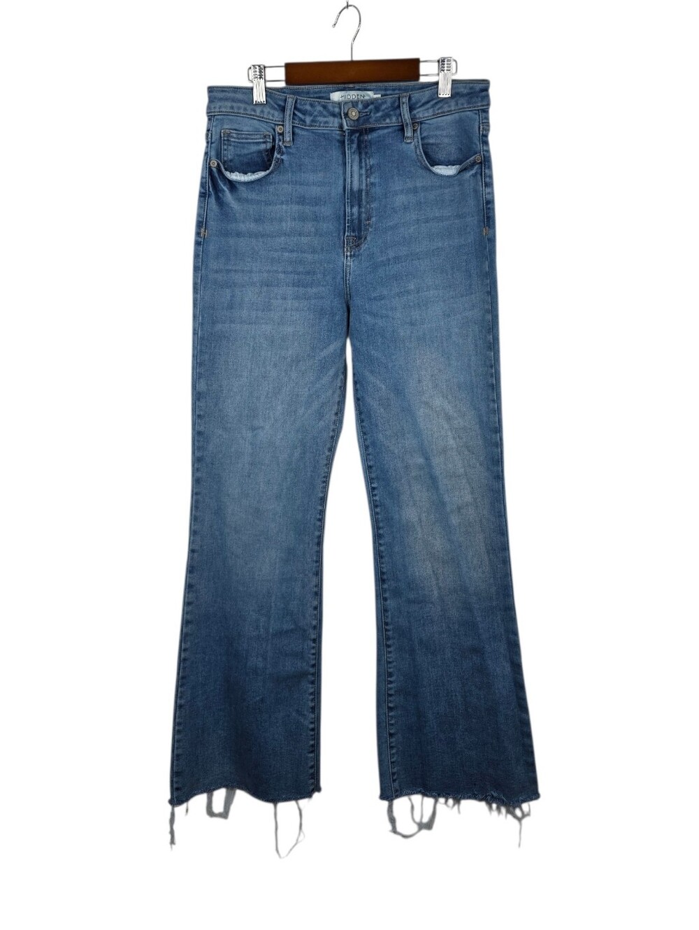 Hidden Jeans Ultra High Waist Wide Leg Raw Hem Stretchy Light Wash Denim Size 30